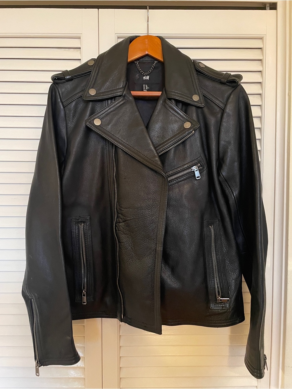 H&M Men’s Black Leather Moto Jacket